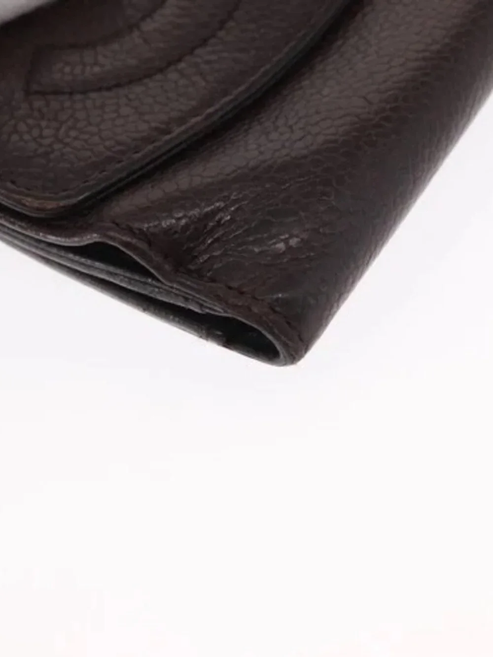 CHANEL Bifold Wallet Grained Calf Skin Black Gold CC Auth bs32337